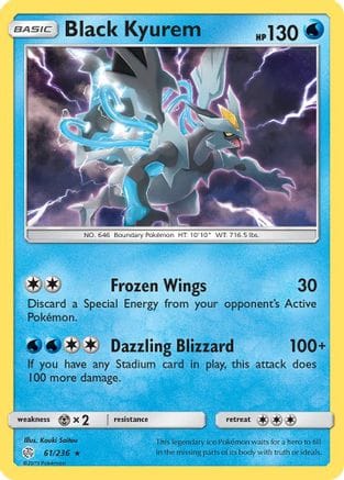 'Pokemon - 'Black Kyurem 061/236  - Reverse Holofoil SM  Cosmic Eclipse - Holo Rare