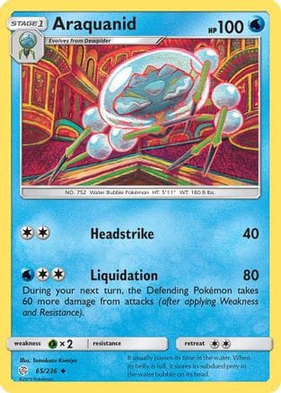 'Pokemon - 'Araquanid 065/236  - Reverse Holofoil SM  Cosmic Eclipse - Uncommon