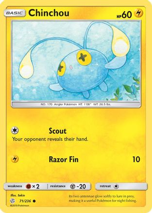 'Pokemon - 'Chinchou 071  - Reverse Holofoil SM  Cosmic Eclipse - Common