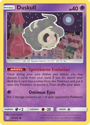 'Pokemon - 'Duskull 083/236  - Reverse Holofoil SM  Cosmic Eclipse - Common