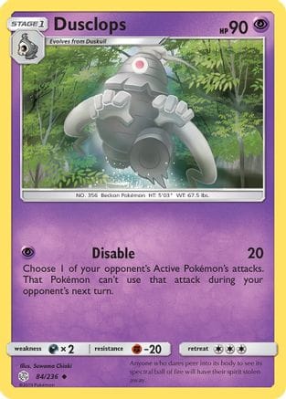 'Pokemon - 'Dusclops 084/236  - Reverse Holofoil SM  Cosmic Eclipse - Uncommon