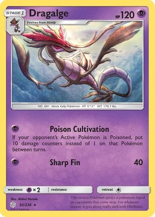 'Pokemon - 'Dragalge 092/236  - Reverse Holofoil SM  Cosmic Eclipse - Rare