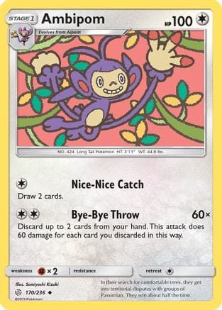 'Pokemon - 'Ambipom 170  - Reverse Holofoil SM  Cosmic Eclipse - Uncommon