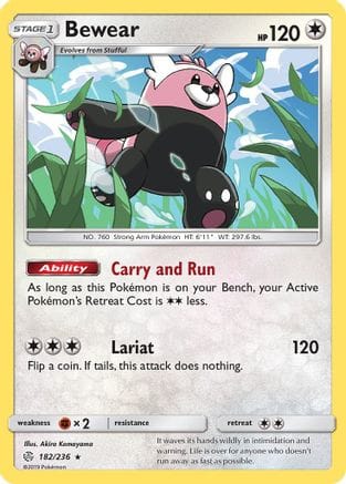 'Pokemon - 'Bewear 182/236  - Reverse Holofoil SM  Cosmic Eclipse - Rare