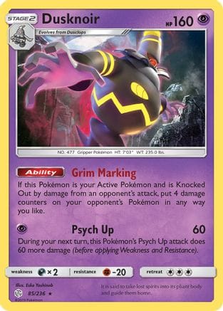 'Pokemon - 'Dusknoir 085  - Reverse Holofoil SM  Cosmic Eclipse - Holo Rare
