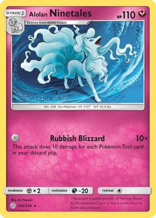 'Pokemon - 'Alolan Ninetales 145/236  - Holofoil SM  Cosmic Eclipse - Holo Rare