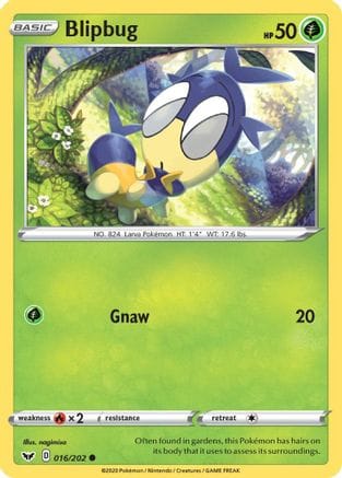 'Pokemon - 'Blipbug (016) 016/202  - Reverse Holofoil SWSH01 Sword & Shield Base Set - Common