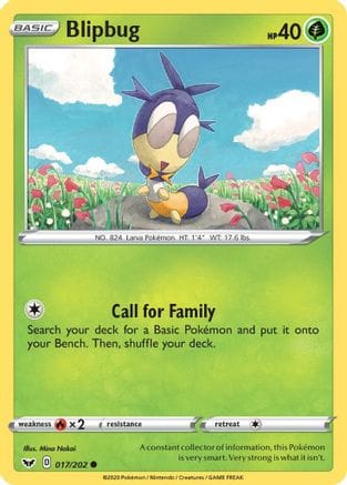 'Pokemon - 'Blipbug (017) 017/202  - Reverse Holofoil SWSH01 Sword & Shield Base Set - Common