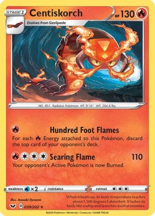 'Pokemon - 'Centiskorch 039/202  - Reverse Holofoil SWSH01 Sword & Shield Base Set - Rare