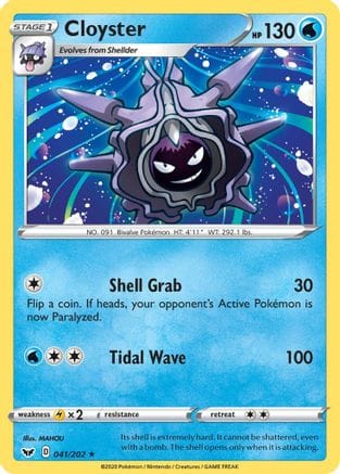 'Pokemon - 'Cloyster 041/202  - Reverse Holofoil SWSH01 Sword & Shield Base Set - Rare