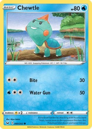 'Pokemon - 'Chewtle 060/202  SWSH01 Sword & Shield Base Set - Common