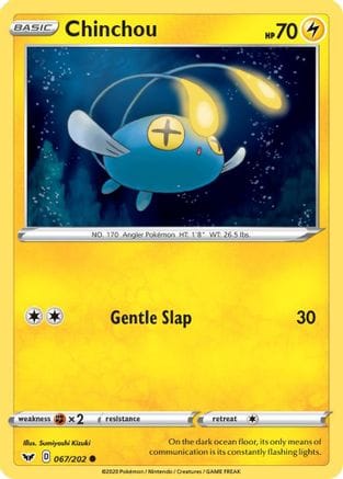 'Pokemon - 'Chinchou (067) 067/202  - Reverse Holofoil SWSH01 Sword & Shield Base Set - Common