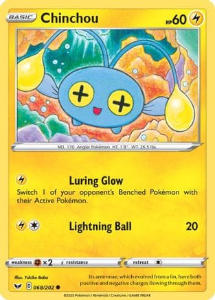 'Pokemon - 'Chinchou (068) 068/202  - Reverse Holofoil SWSH01 Sword & Shield Base Set - Common