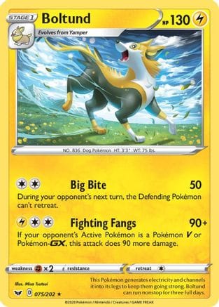 'Pokemon - 'Boltund (075) 075/202  - Holofoil SWSH01 Sword & Shield Base Set - Holo Rare