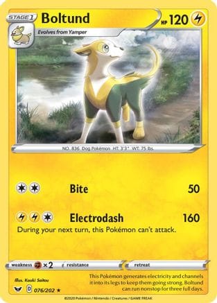 'Pokemon - 'Boltund (076) 076/202  - Holofoil SWSH01 Sword & Shield Base Set - Holo Rare
