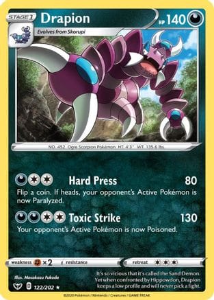 'Pokemon - 'Drapion 122/202  - Reverse Holofoil SWSH01 Sword & Shield Base Set - Rare