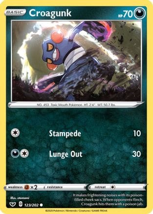 'Pokemon - 'Croagunk 123/202  SWSH01 Sword & Shield Base Set - Common