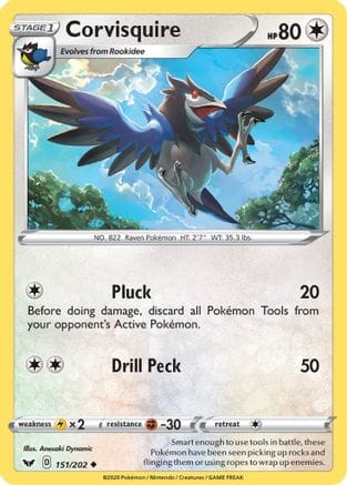 'Pokemon - 'Corvisquire 151/202  - Reverse Holofoil SWSH01 Sword & Shield Base Set - Uncommon