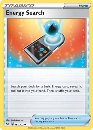 'Pokemon - 'Energy Search 161/202  - Reverse Holofoil SWSH01 Sword & Shield Base Set - Uncommon