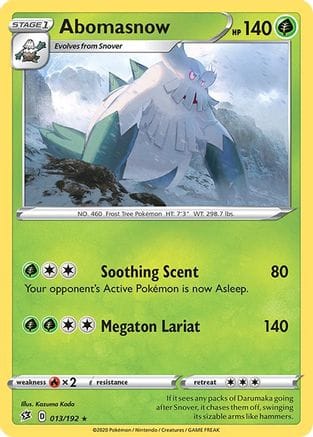 'Pokemon - 'Abomasnow 013/192  - Reverse Holofoil SWSH02 Rebel Clash - Rare