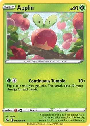 'Pokemon - 'Applin (20) 020/192  SWSH02 Rebel Clash - Common