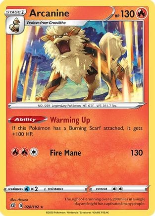 'Pokemon - 'Arcanine 028/192  - Reverse Holofoil SWSH02 Rebel Clash - Rare