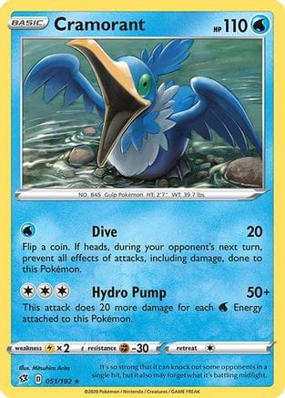 'Pokemon - 'Cramorant 051/192  SWSH02 Rebel Clash - Rare