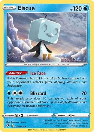 'Pokemon - 'Eiscue 054/192  - Holofoil SWSH02 Rebel Clash - Holo Rare