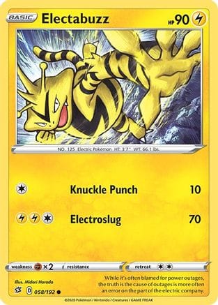 'Pokemon - 'Electabuzz 058/192  - Reverse Holofoil SWSH02 Rebel Clash - Common