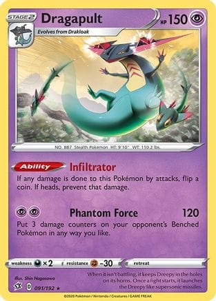 'Pokemon - 'Dragapult 091/192  - Reverse Holofoil SWSH02 Rebel Clash - Holo Rare