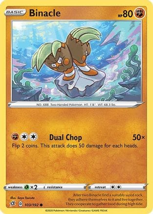 'Pokemon - 'Binacle 103/192  - Reverse Holofoil SWSH02 Rebel Clash - Common