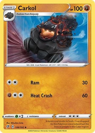 'Pokemon - 'Carkol 106/192  SWSH02 Rebel Clash - Uncommon