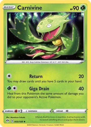 'Pokemon - 'Carnivine 005/189  - Reverse Holofoil SWSH03 Darkness Ablaze - Uncommon