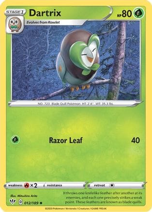 'Pokemon - 'Dartrix 012/189  - Reverse Holofoil SWSH03 Darkness Ablaze - Uncommon