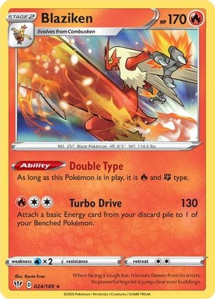 'Pokemon - 'Blaziken 024/189  - Reverse Holofoil SWSH03 Darkness Ablaze - Holo Rare