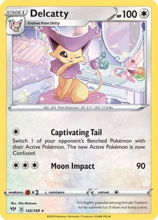 'Pokemon - 'Delcatty 142/189  - Reverse Holofoil SWSH03 Darkness Ablaze - Rare