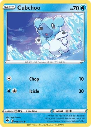'Pokemon - 'Cubchoo 048/189  - Reverse Holofoil SWSH03 Darkness Ablaze - Common