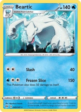 'Pokemon - 'Beartic 049/189  - Reverse Holofoil SWSH03 Darkness Ablaze - Rare