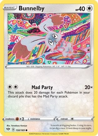 'Pokemon - 'Bunnelby 150/189  - Reverse Holofoil SWSH03 Darkness Ablaze - Common