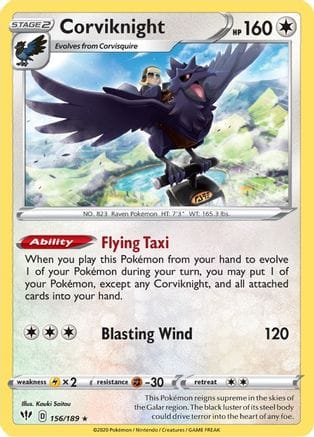 'Pokemon - 'Corviknight 156/189  - Holofoil SWSH03 Darkness Ablaze - Holo Rare