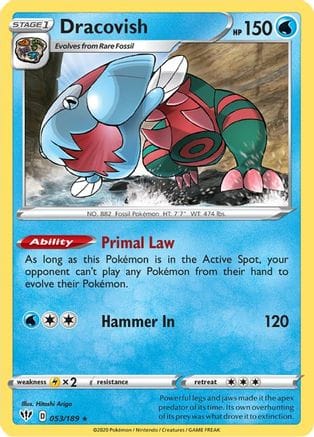 'Pokemon - 'Dracovish 053/189  - Reverse Holofoil SWSH03 Darkness Ablaze - Holo Rare
