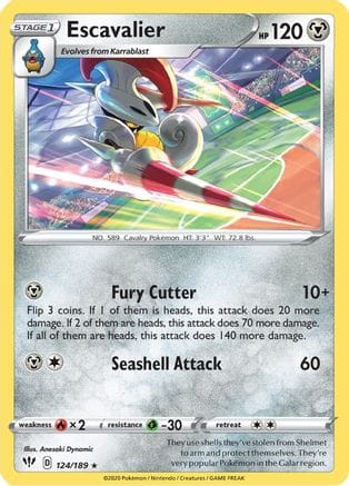 'Pokemon - 'Escavalier 124/189  - Reverse Holofoil SWSH03 Darkness Ablaze - Rare