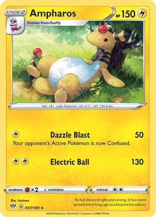 'Pokemon - 'Ampharos 057/189  - Reverse Holofoil SWSH03 Darkness Ablaze - Rare