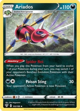'Pokemon - 'Ariados 103/189  - Reverse Holofoil SWSH03 Darkness Ablaze - Uncommon