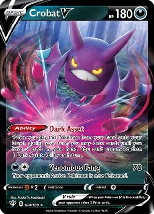 'Pokemon - 'Crobat V 104/189  - Holofoil SWSH03 Darkness Ablaze - Ultra Rare