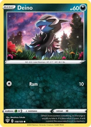 'Pokemon - 'Deino 108/189  SWSH03 Darkness Ablaze - Common