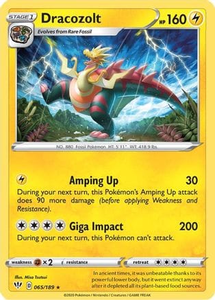 'Pokemon - 'Dracozolt 065/189  - Reverse Holofoil SWSH03 Darkness Ablaze - Rare