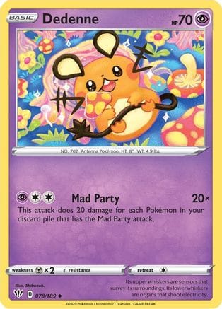 'Pokemon - 'Dedenne 078/189  SWSH03 Darkness Ablaze - Uncommon