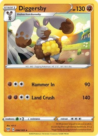 'Pokemon - 'Diggersby 096/189  SWSH03 Darkness Ablaze - Rare