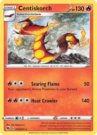 'Pokemon - 'Centiskorch 010/73  - Reverse Holofoil Champions Path - Holo Rare